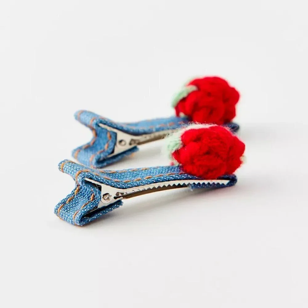 NWT Urban Outfitters Denim Strawberry Hair Clip Set of Two
